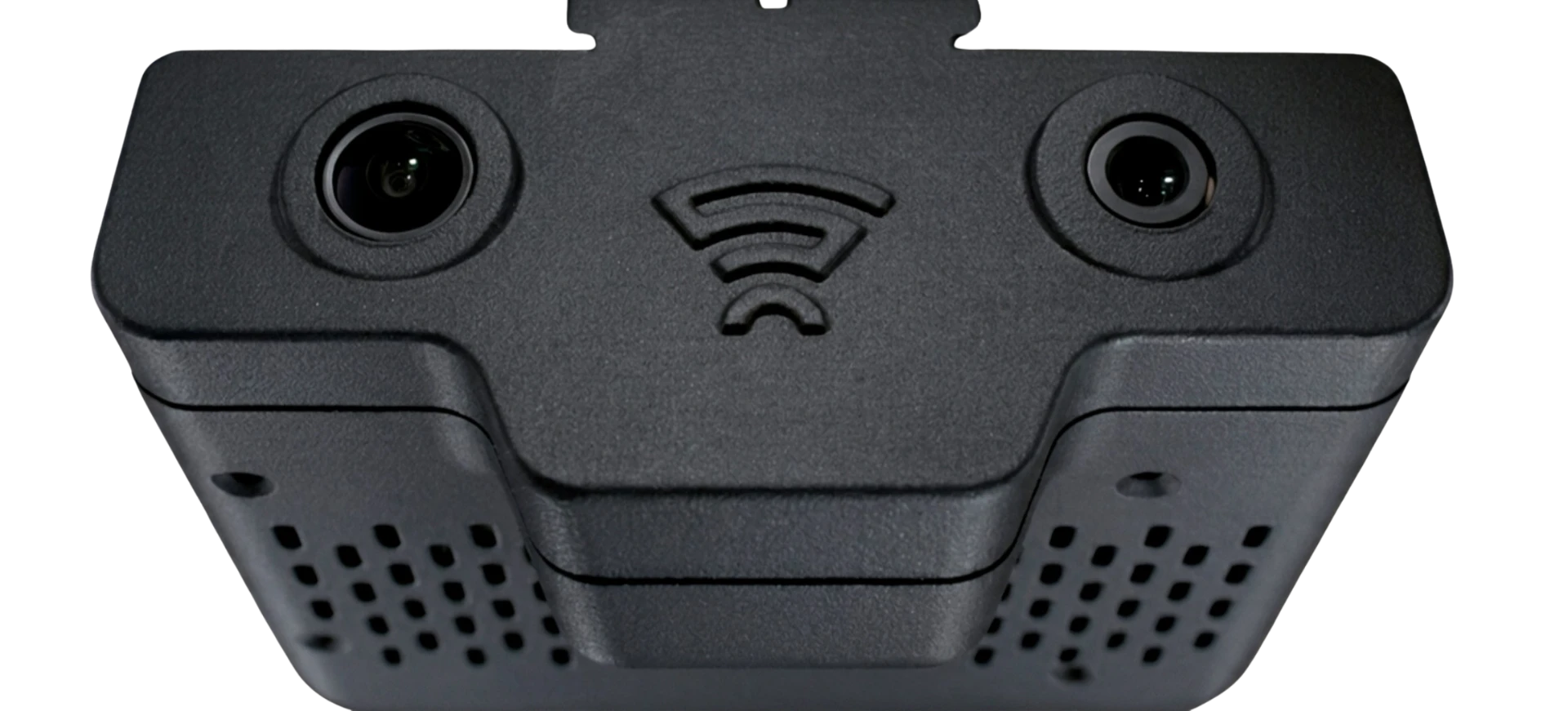 The Saferide device: a compact dual-camera unit that installs behind the windshield